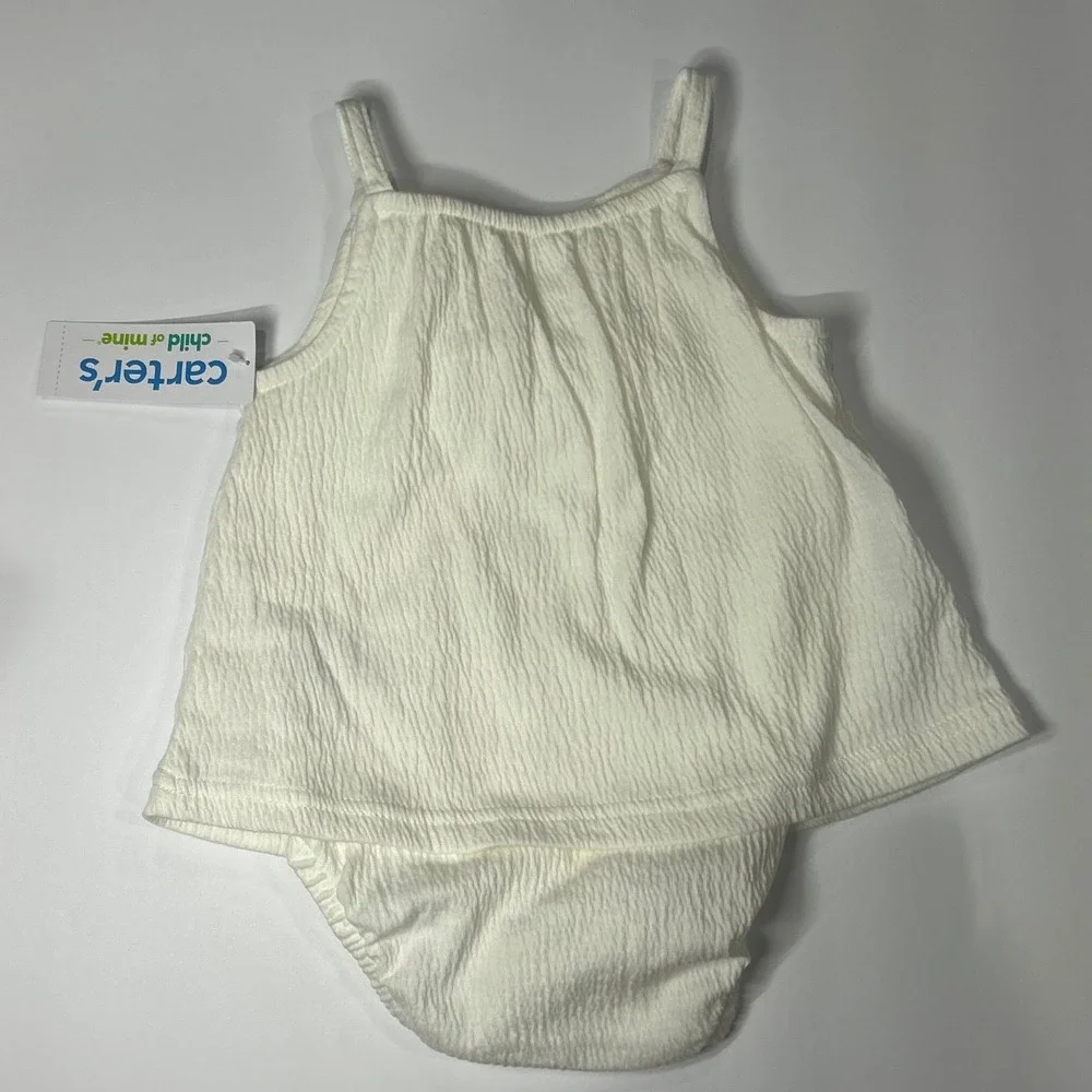 Carters Child of Mine Baby Girls White Eyelet Ruffle Top and Bloomer Set 3-6M